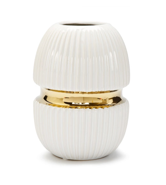 8" White Ceramic Vase Gold Center Design