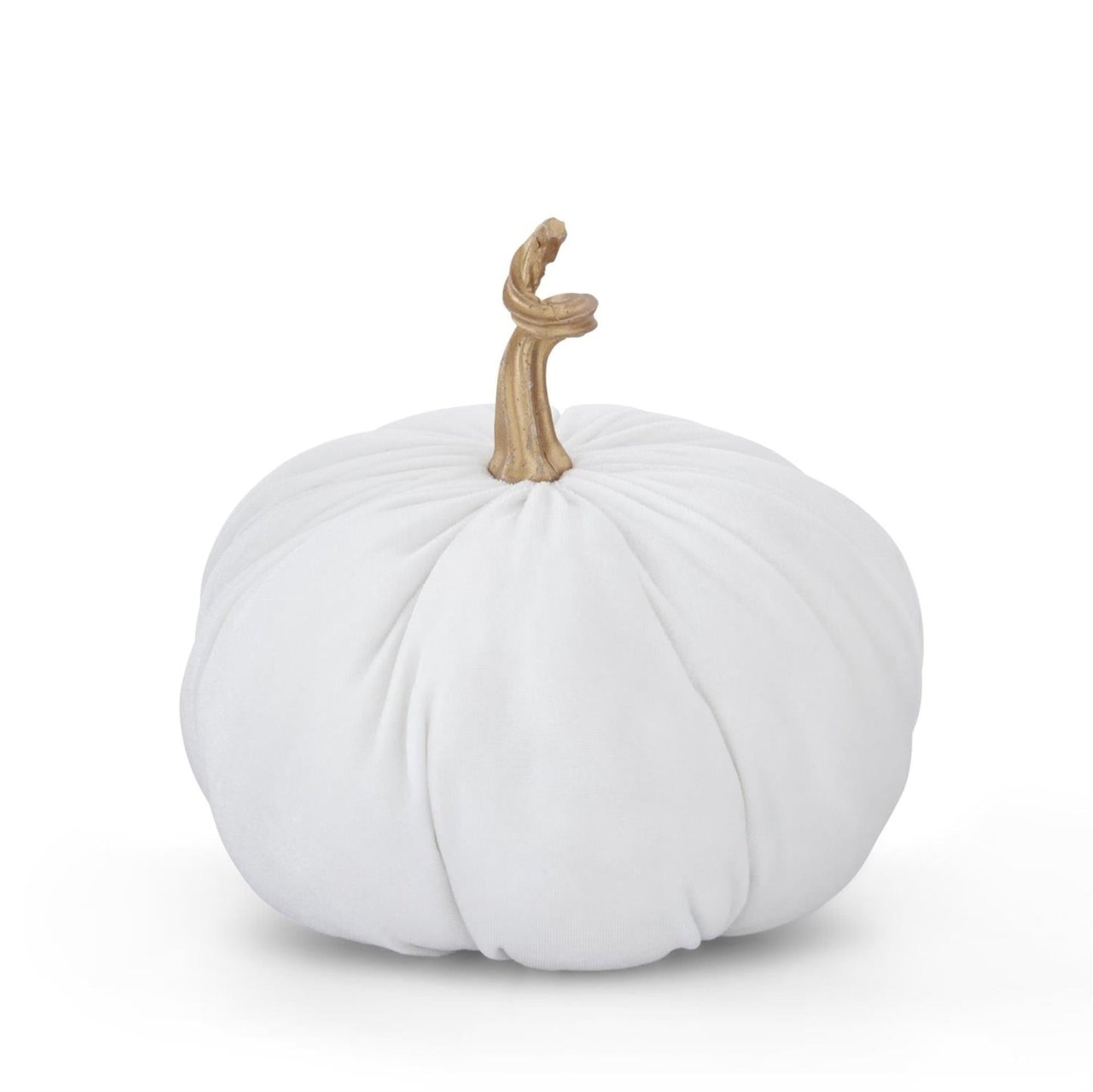 7.5" White Velvet Stuffed Pumpkin with Twisted Gold Stem