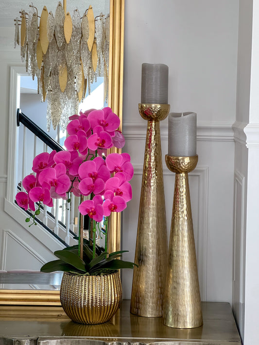 24" Tall Pink Faux Orchid in Gold Pot