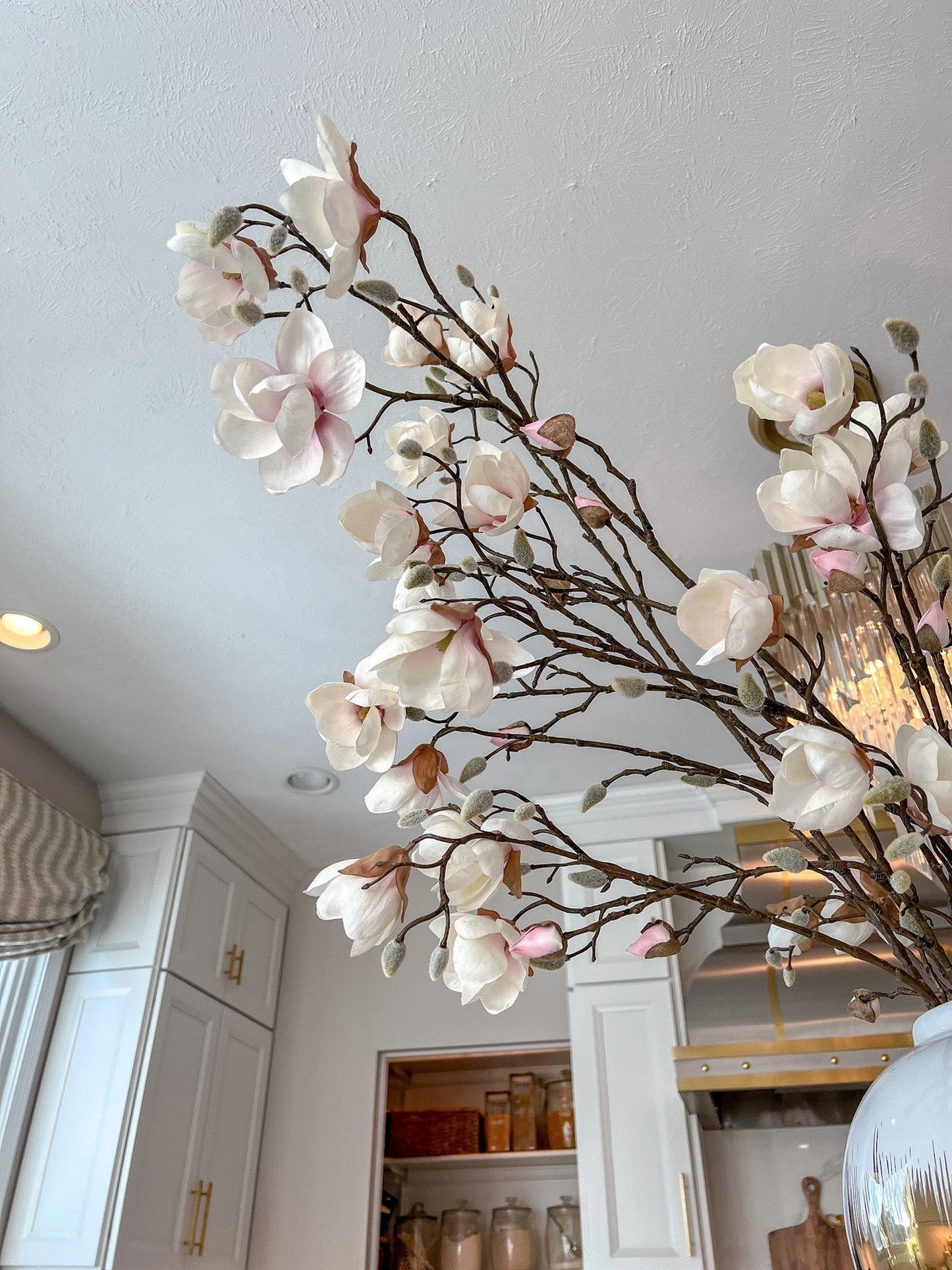 45" Cream/Pink Magnolia Branch Stem