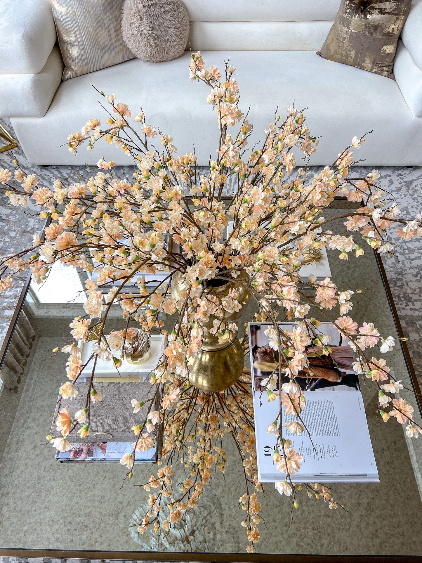 43" Peach Cherry Blossom Stem