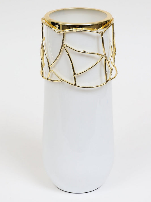 White Glass Vase with Mesh Design