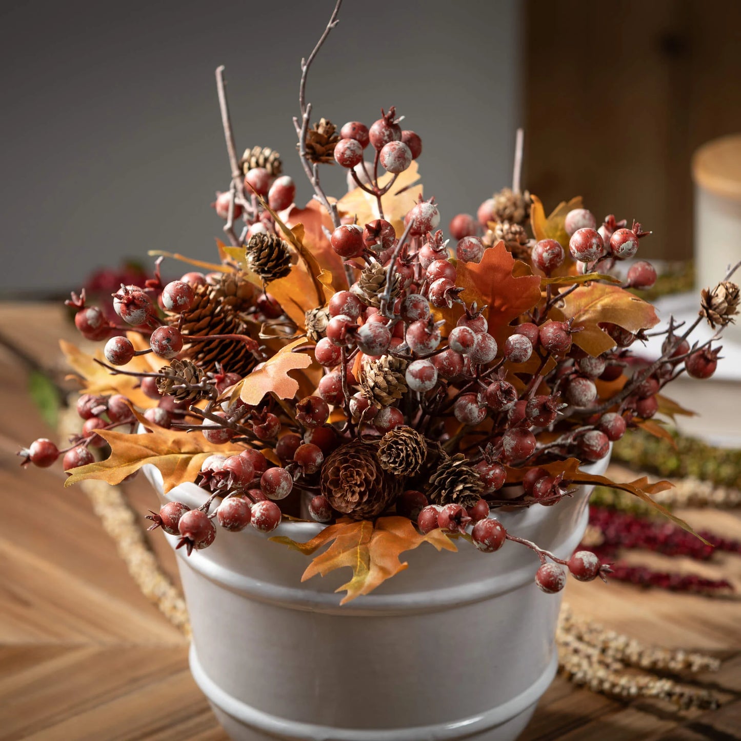 15" Fall Berry Leaf Orb