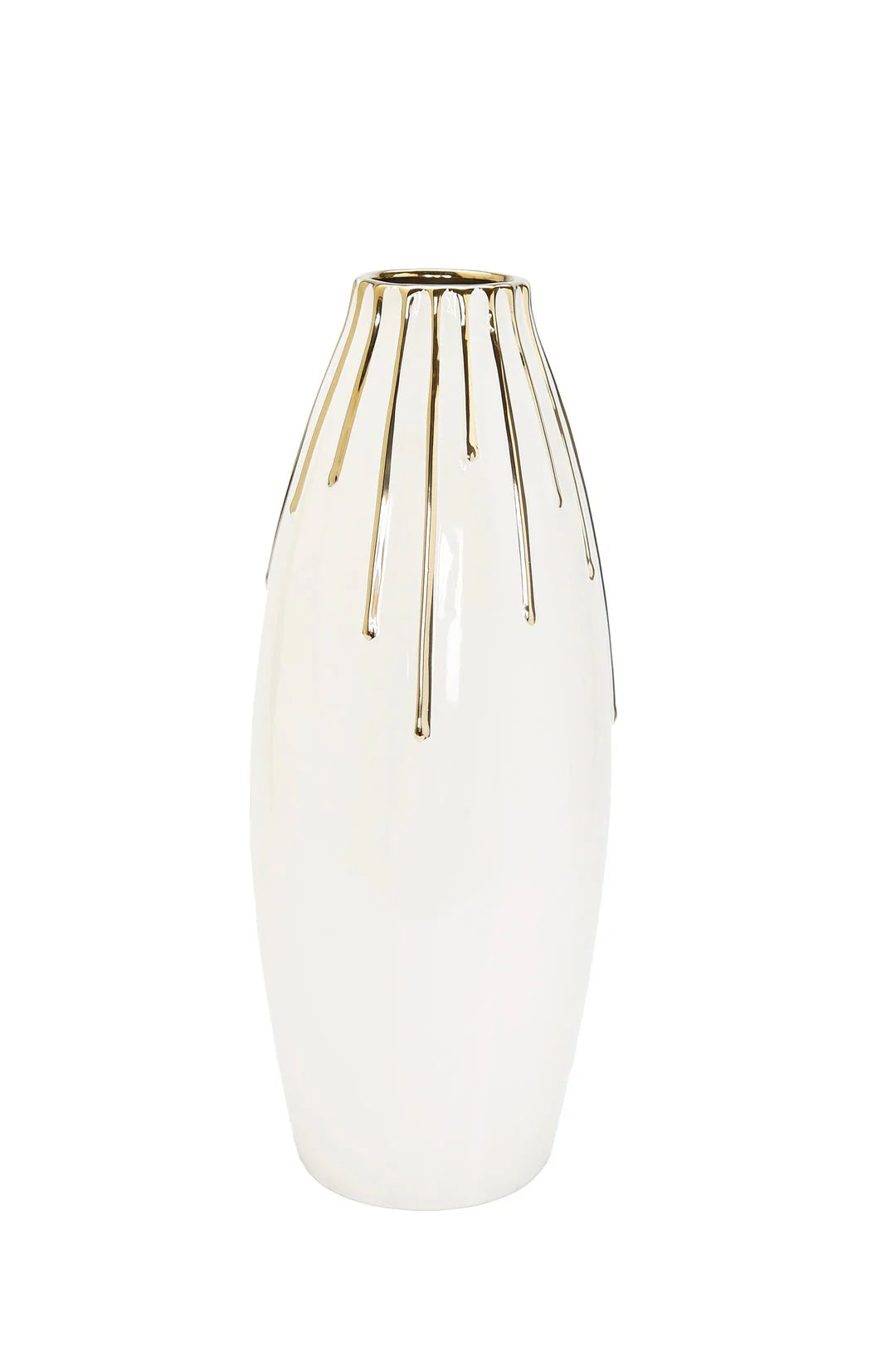 White Vase with Gold Drip Design