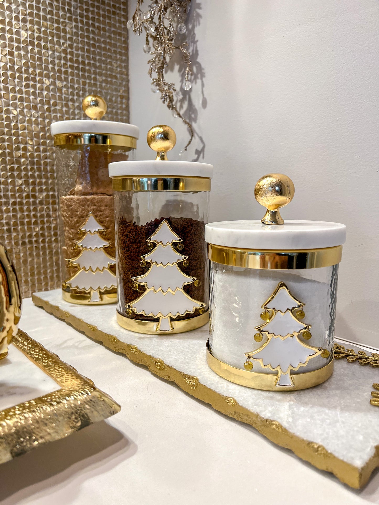 Canisters with Gold and White Christmas Tree (3 Sizes)