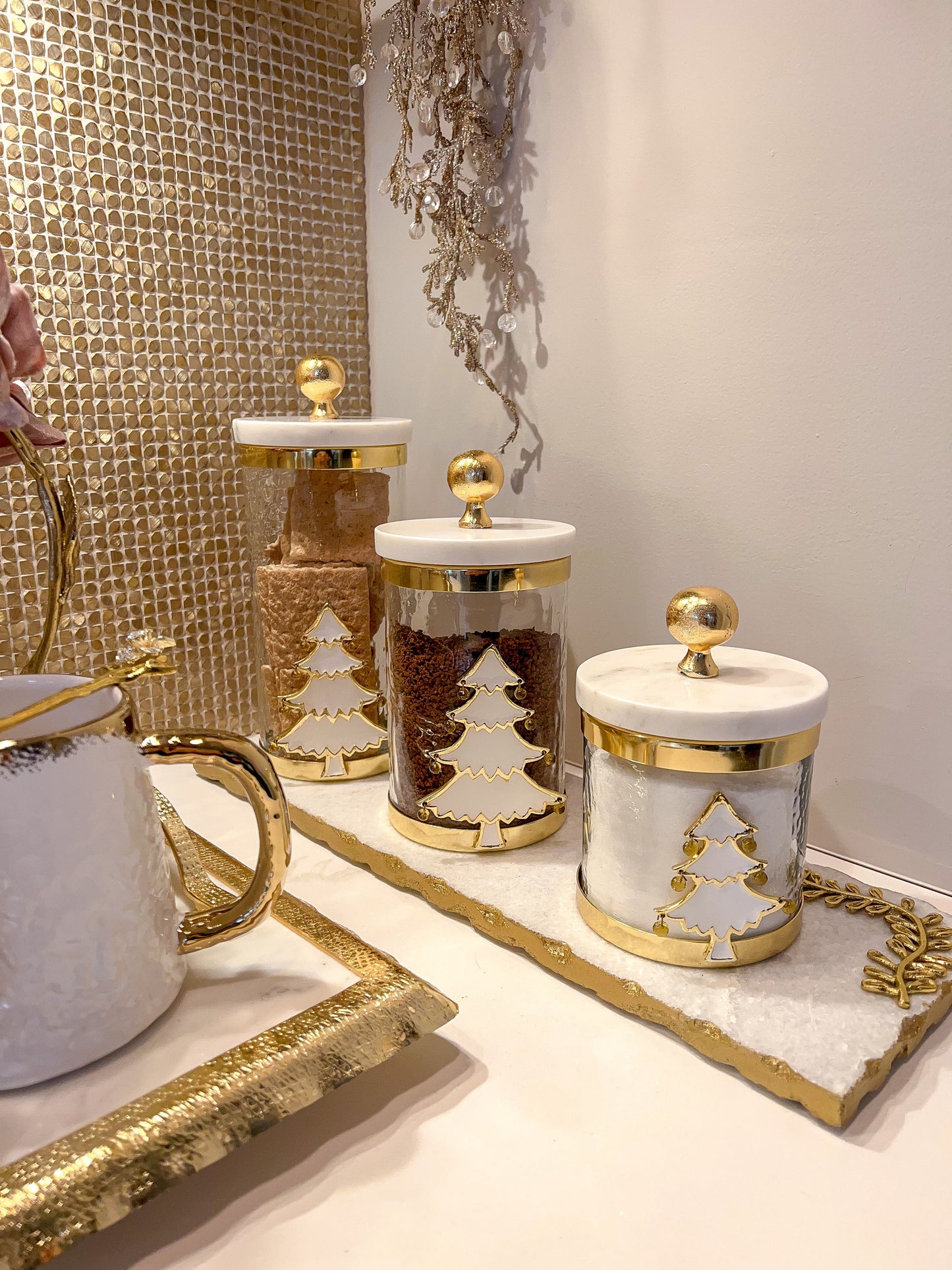 Canisters with Gold and White Christmas Tree (3 Sizes)