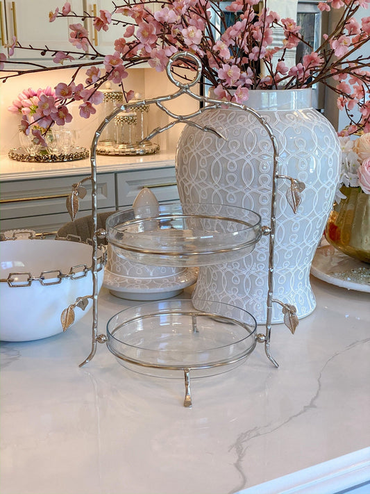 Two-Tiered Silver Leaf Serving Display